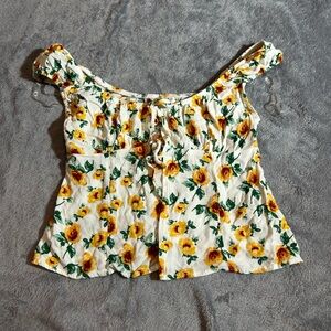 No Boundaries Sunflower Off-Shoulder Blouse - White and Yellow